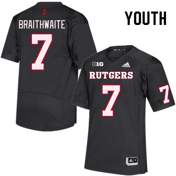 Youth #7 Dylan Braithwaite Rutgers Scarlet Knights College Football Jerseys Stitched Sale-Black - Click Image to Close